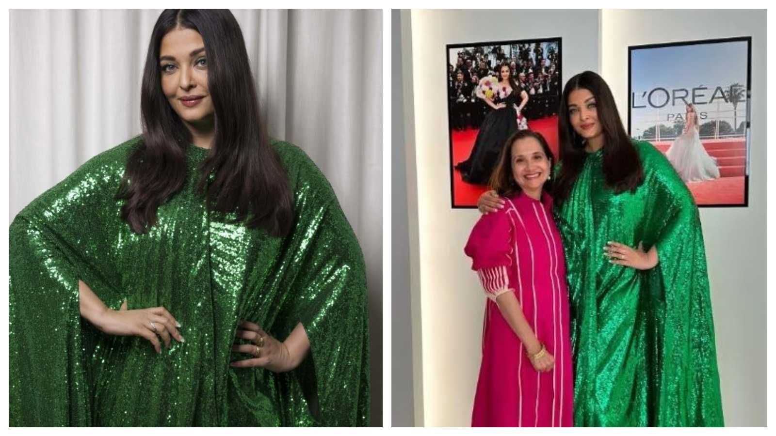 Cannes Aishwarya Rai Bachchan Stuns In A Shimmery Green Kaftan Dress In Her First Look