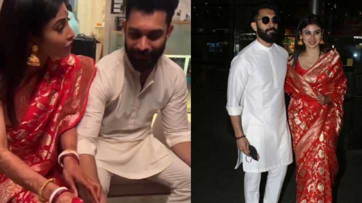 Mouni Roy and husband Suraj Nambiar engage in couple games at their griha pravesh; former shares pics from Sangeet