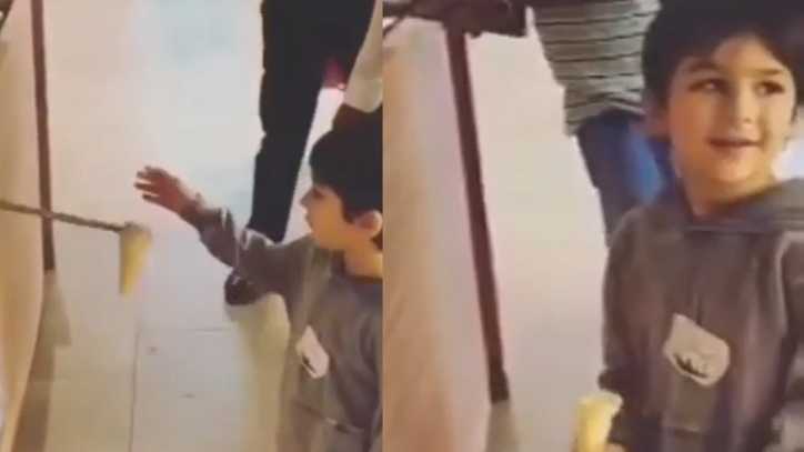 Taimur Ali Khan tries in vain to catch the cone as he is gets tricked by Turkish ice cream vendor