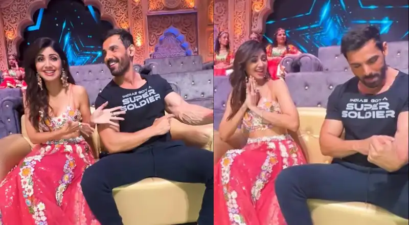 John Abraham makes Shilpa Shetty scream ‘Attack’ after he flexes his muscles to make a map; watch