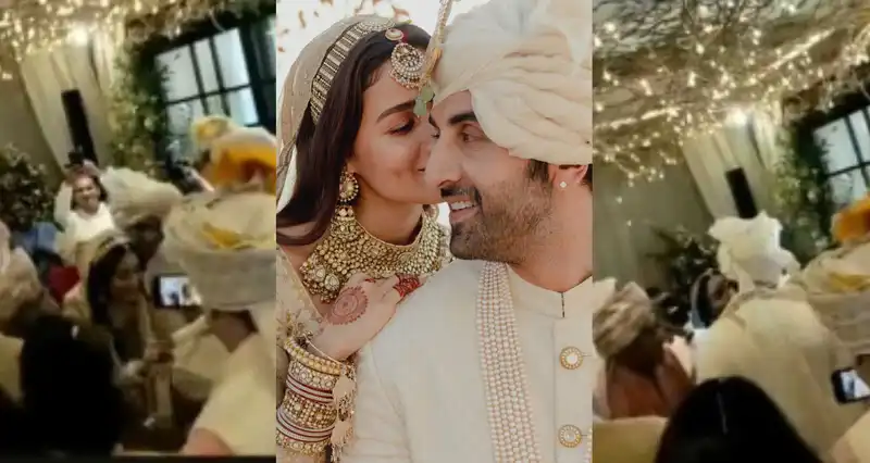 Ranbir Kapoor leaves guests cheering as he kneels down for wife Alia Bhatt during varmala ceremony; watch