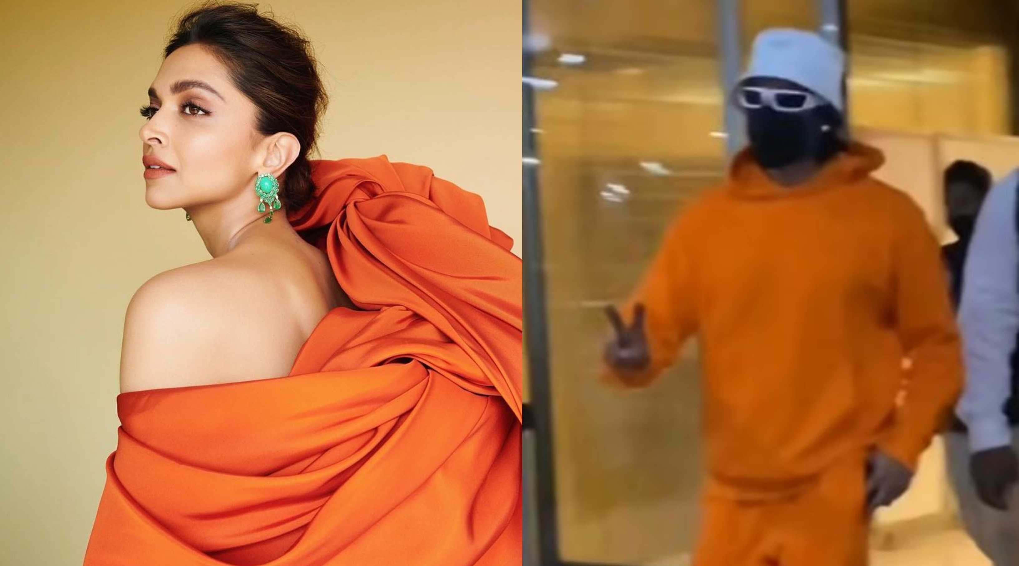 After Deepika Padukone stuns in orange at the red carpet, husband Ranveer Singh returns to Mumbai twinning; watch