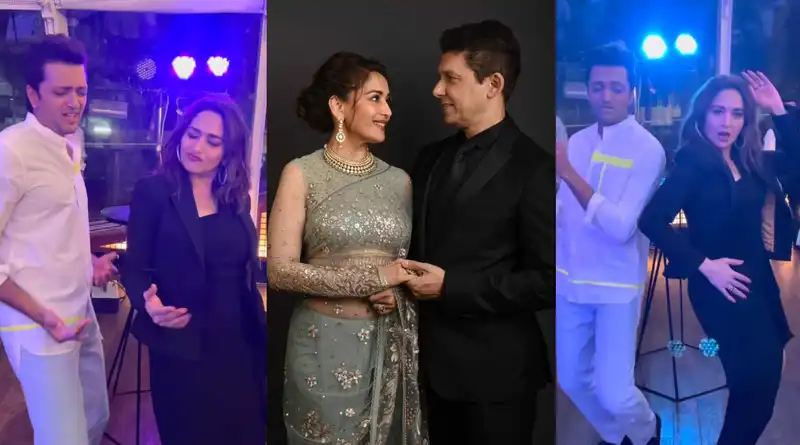 Riteish Deshmukh shakes a leg with birthday girl Madhuri Dixit; Dr Shriram Nene showers her with love