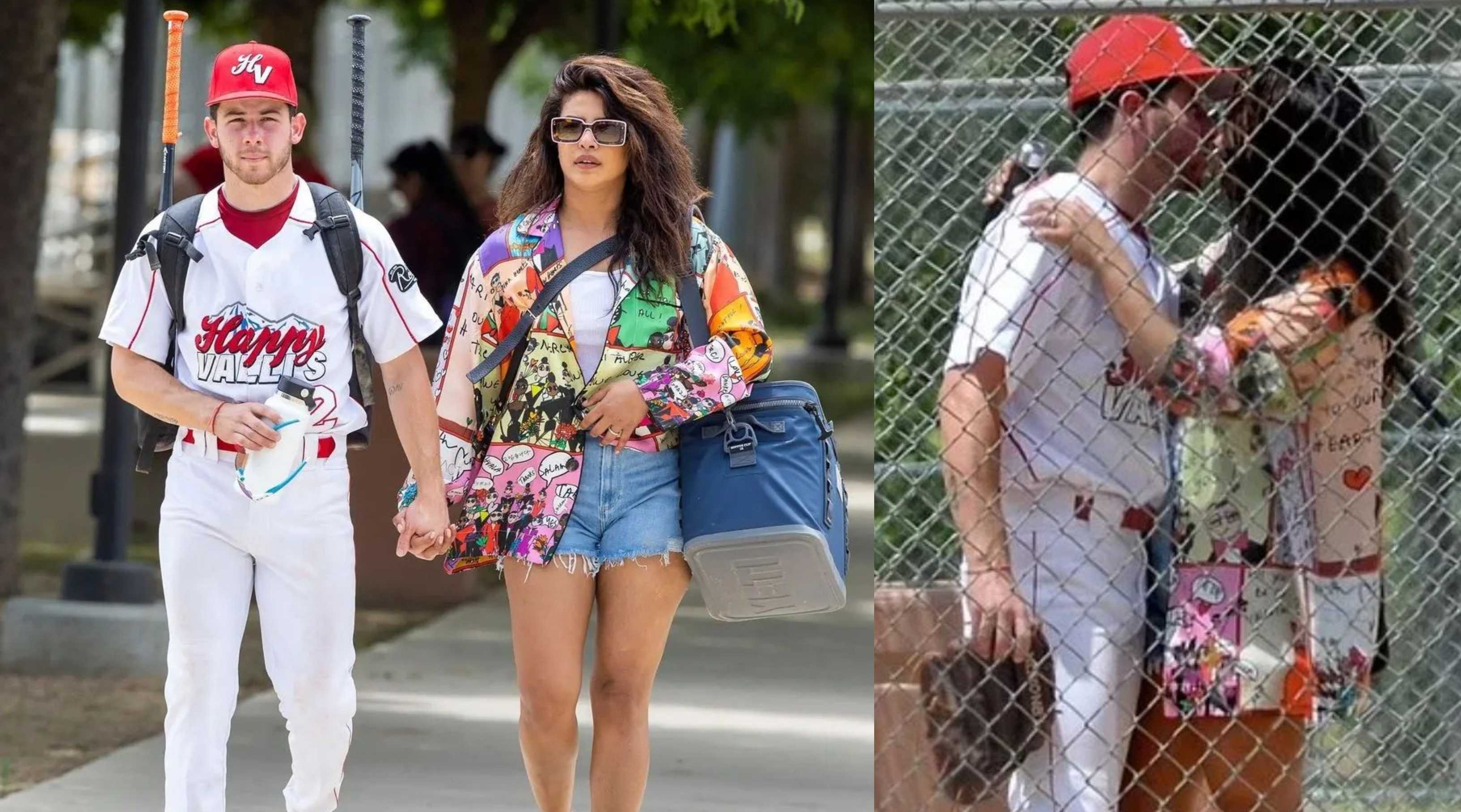 Priyanka Chopra accompanies husband Nick Jonas for his softball game; gives him a good luck kiss