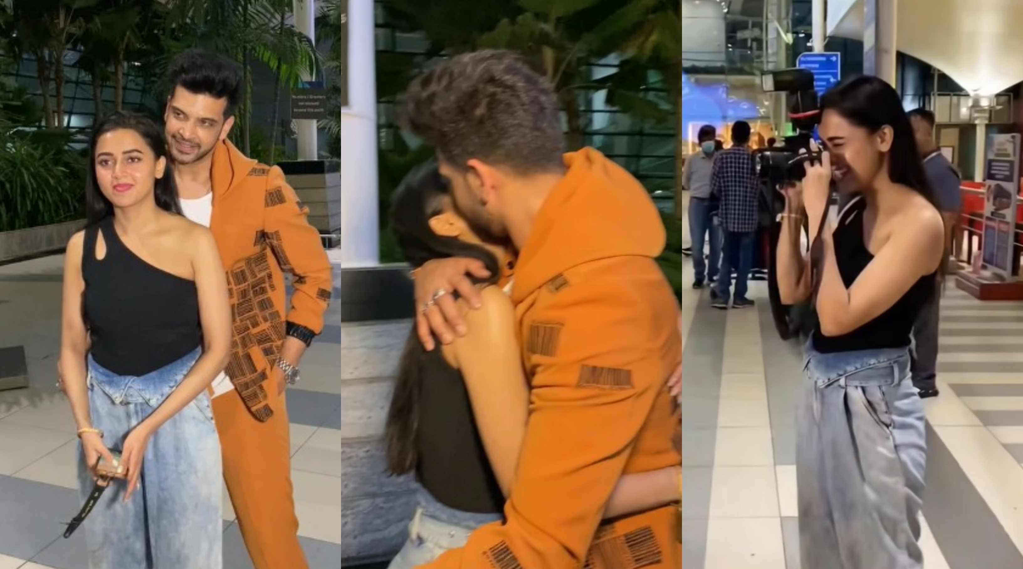 Tejasswi Prakash turns paparazzi as she reaches the airport to surprise Karan Kundrra; welcomes him with a hug