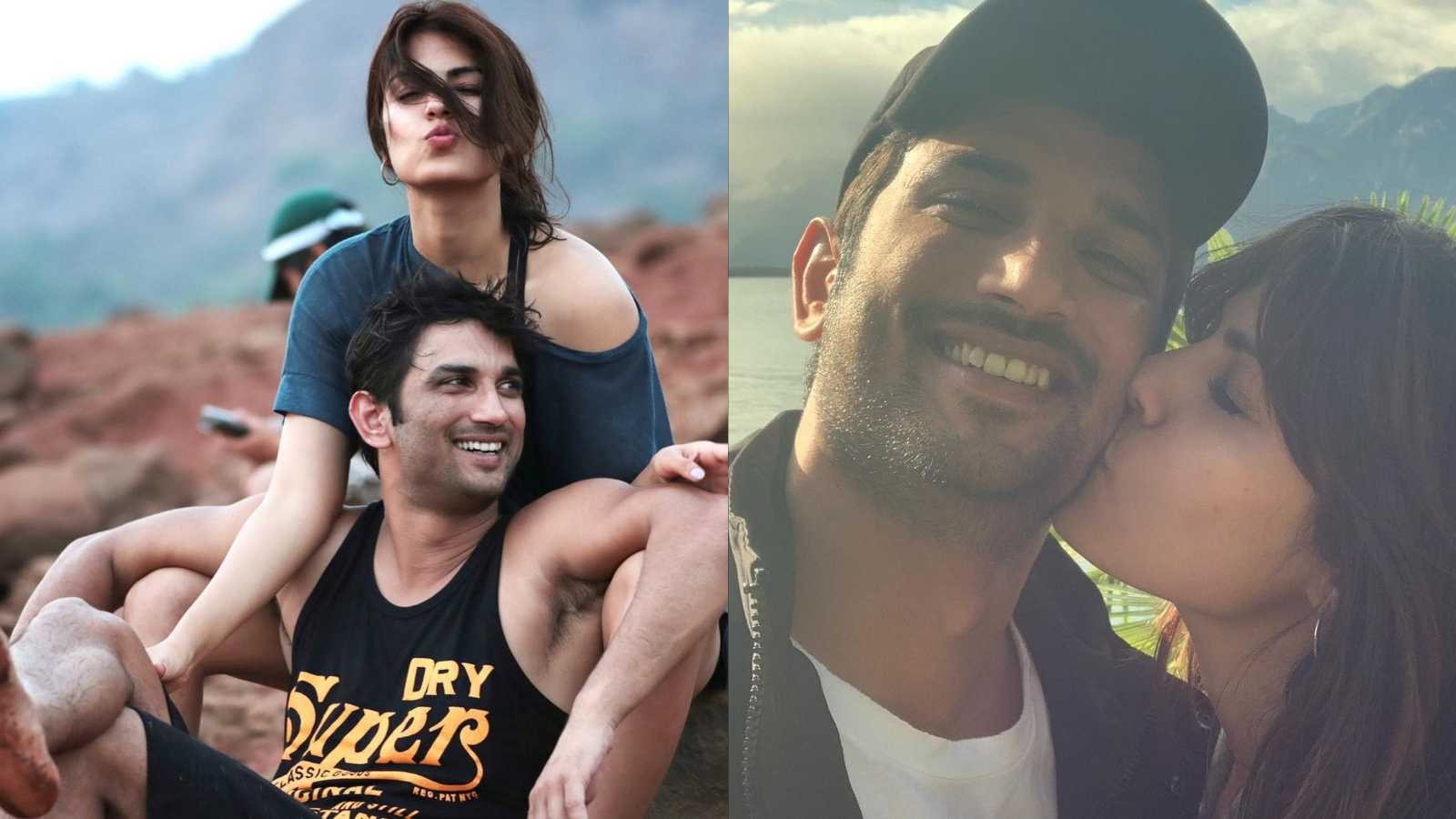 Rhea Chakraborty sweetly plants a kiss on Sushant Singh Rajput's cheek, he carries her through a meadow in old unseen photos