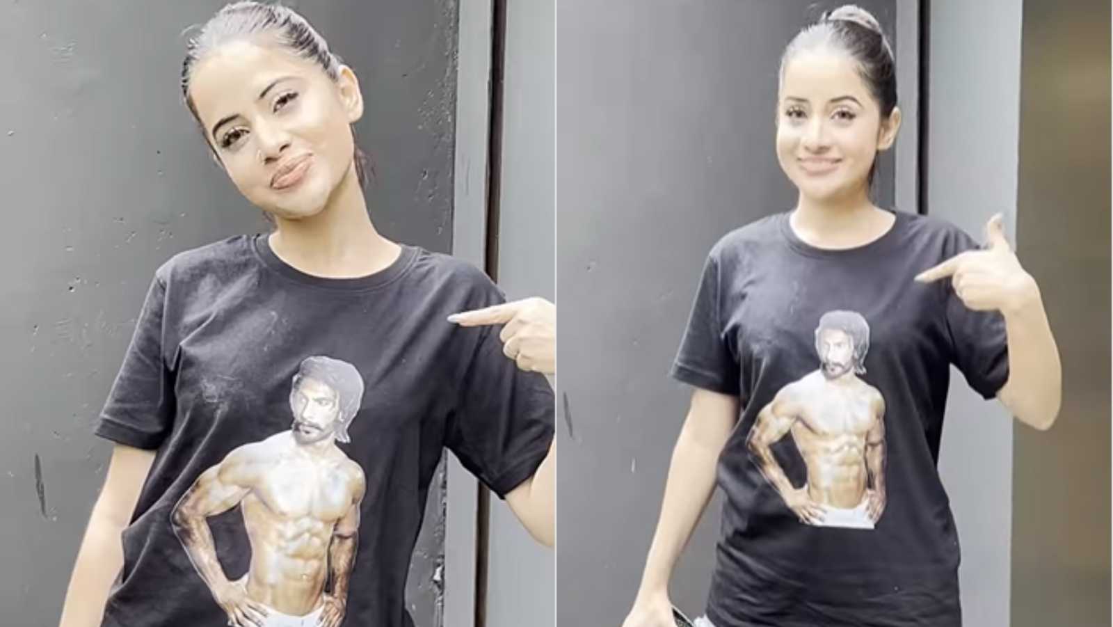 After Ranveer Singh calls her fashion icon, Urfi Javed flaunts T-shirt with his photo; Watch