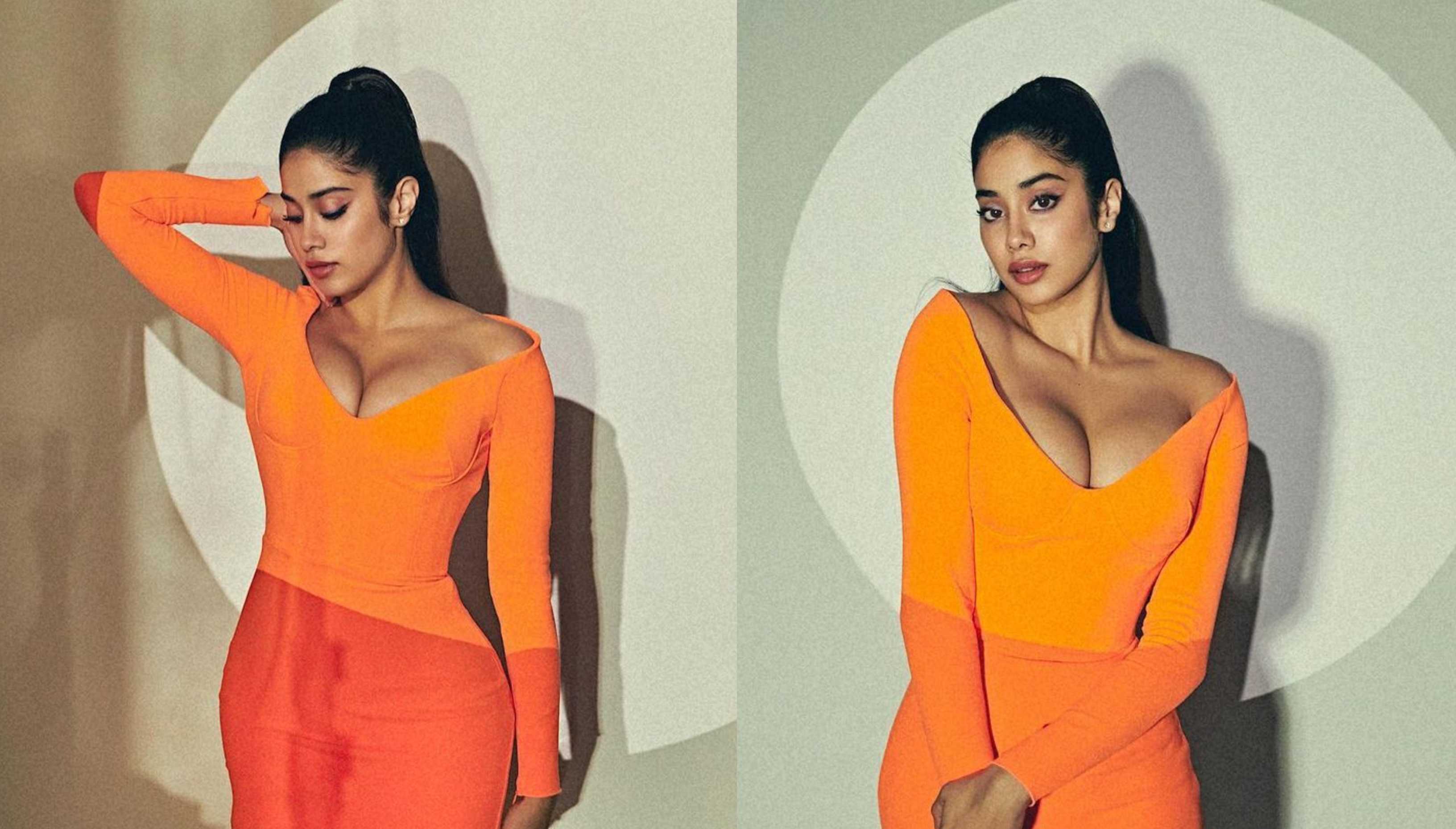 Janhvi Kapoor goes bold in an orange dress with a plunging neckline; netizen calls her ‘Indian Kim Kardashian’