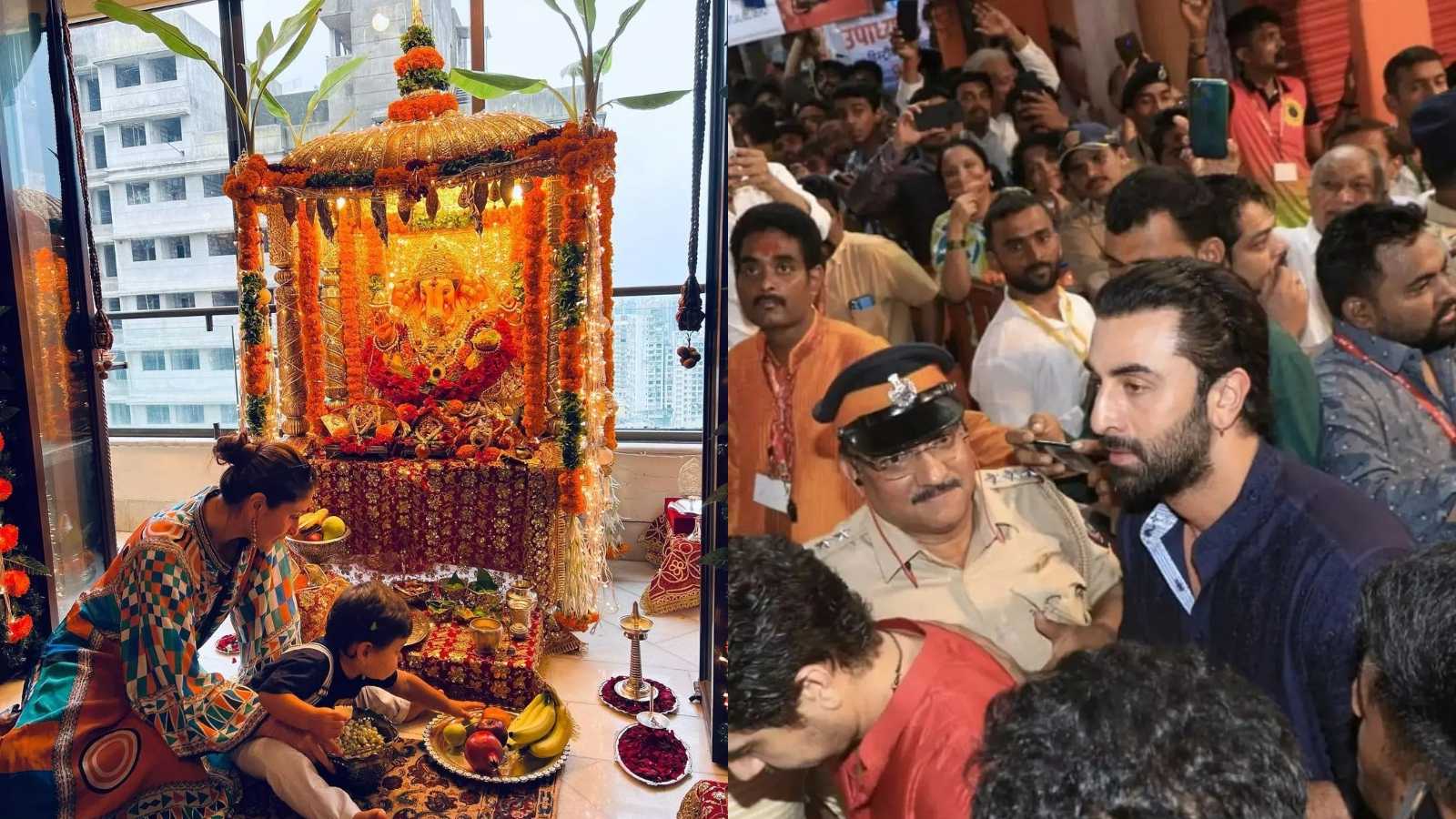 Ranbir Kapoor visits Ganpati pandal after missing Mahakal darshan in Ujjain; Kareena Kapoor, Jeh catch up with the fam for Ganpati celebrations