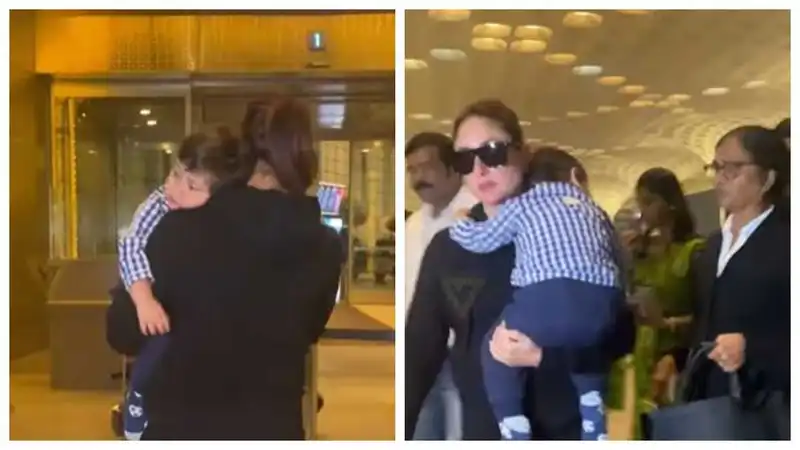 Kareena Kapoor slays in black as she carries her son Jeh Ali Khan in arms, netizens are in awe of little one's cuteness