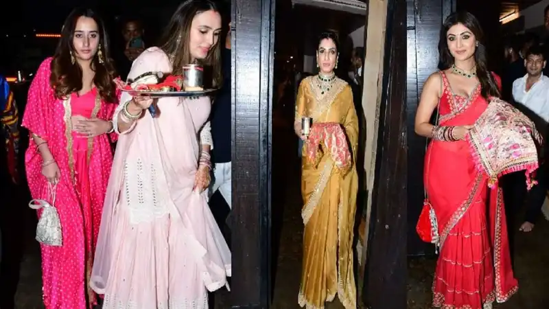 Inside Sunita Kapoor's Karwa Chauth celebrations: Varun Dhawan's wife Natasha, Shilpa Shetty, Raveena Tandon and others arrive in their best traditional attires