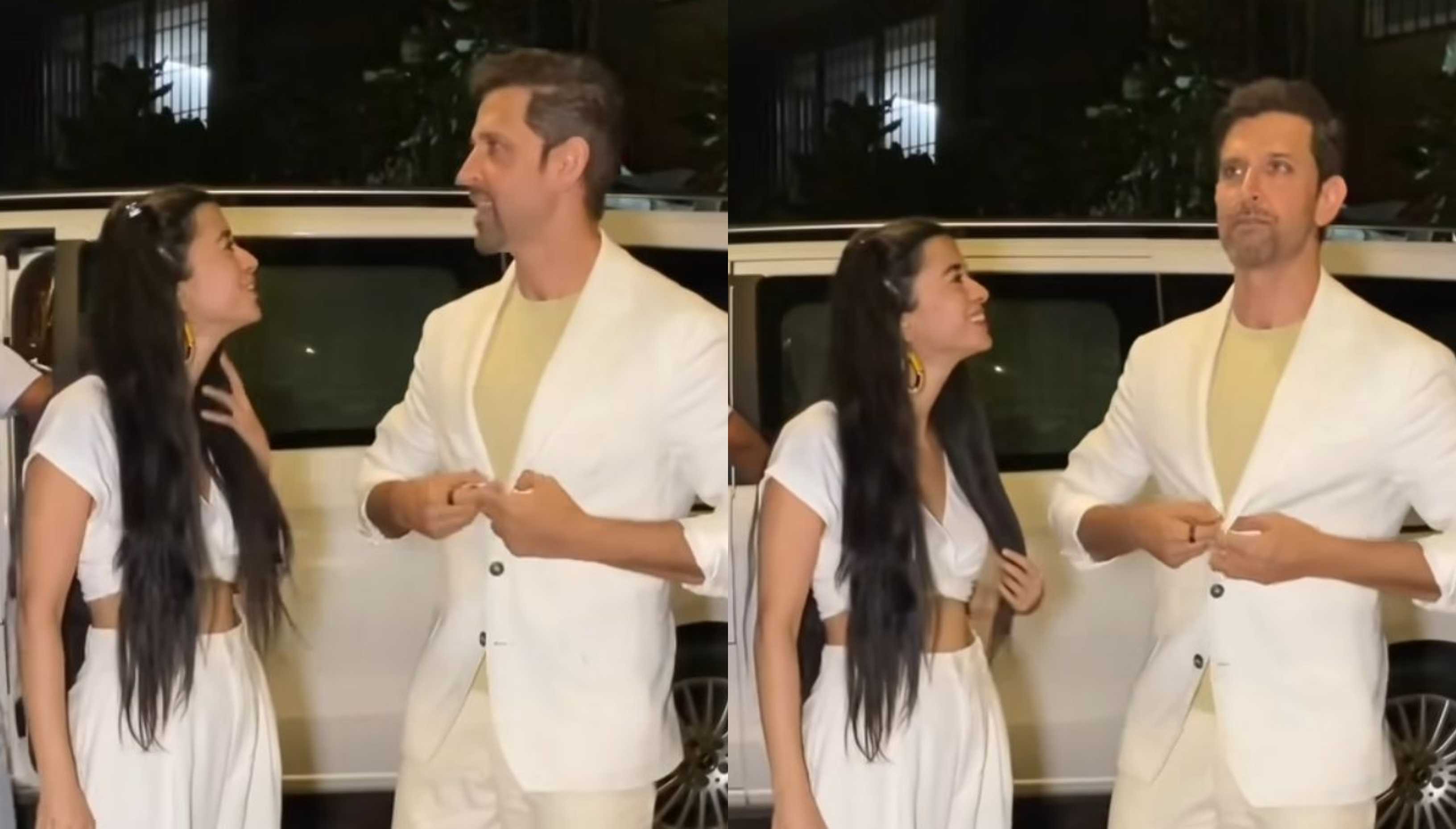 Saba Azad can’t take her eyes off beau Hrithik Roshan as they arrive together for a party, twinning in white; watch