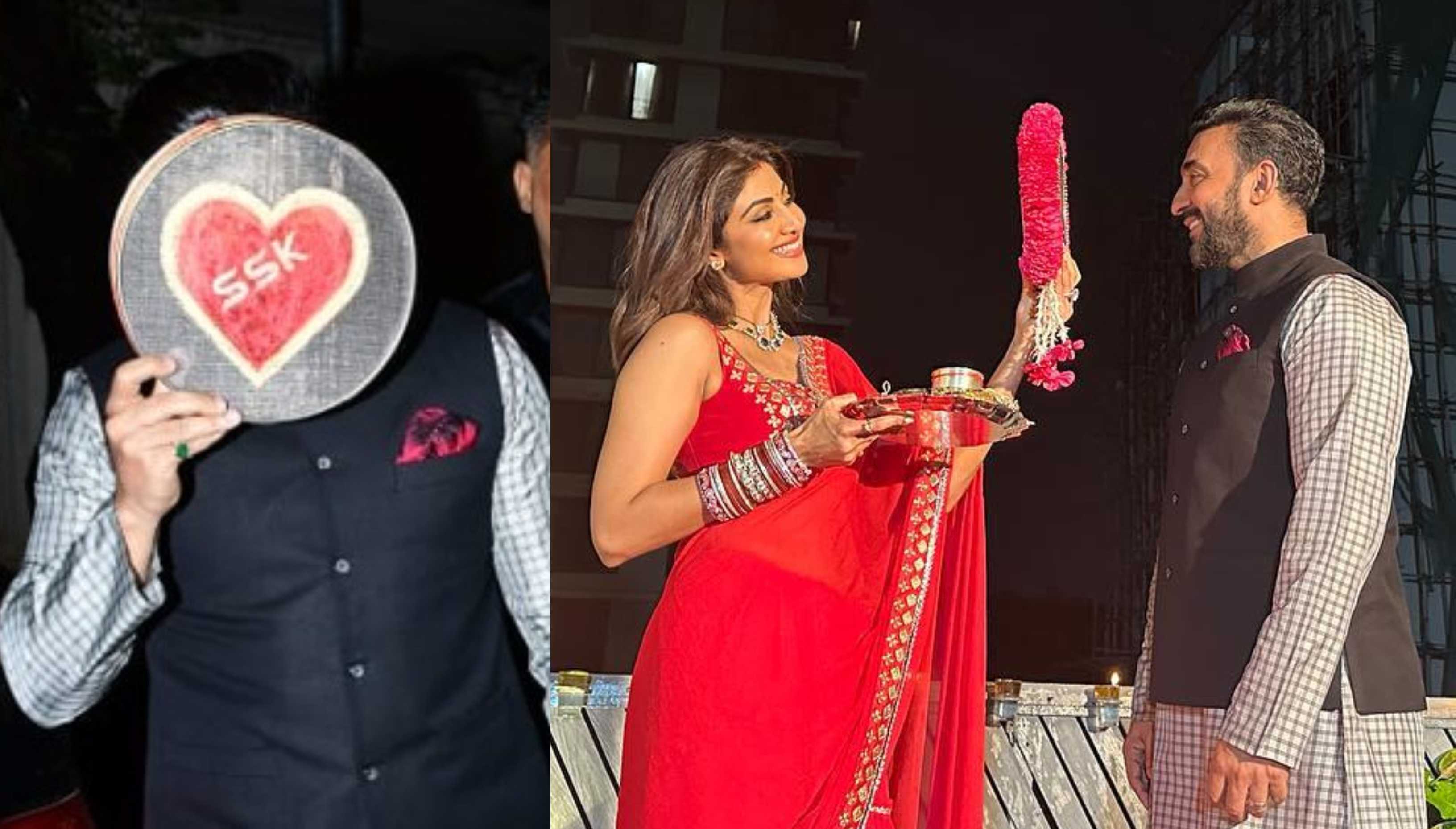 Shilpa Shetty’s husband Raj Kundra ditches his mask for a chhanni; gives actress THIS special gift on Karwa Chauth