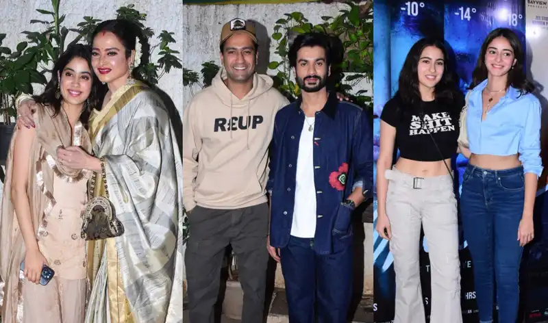 Rekha showers Janhvi Kapoor with love at Mili screening; Vicky Kaushal joins brother Sunny