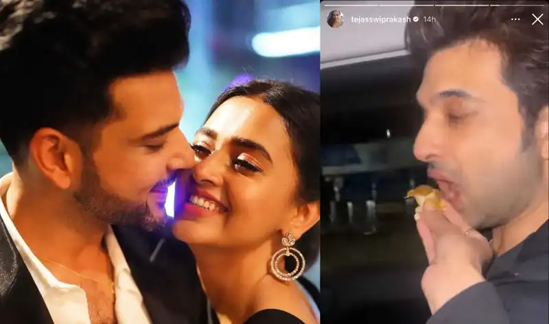 Tejasswi Prakash is a doting GF as she feeds Karan Kundrra dinner in this cute video; watch