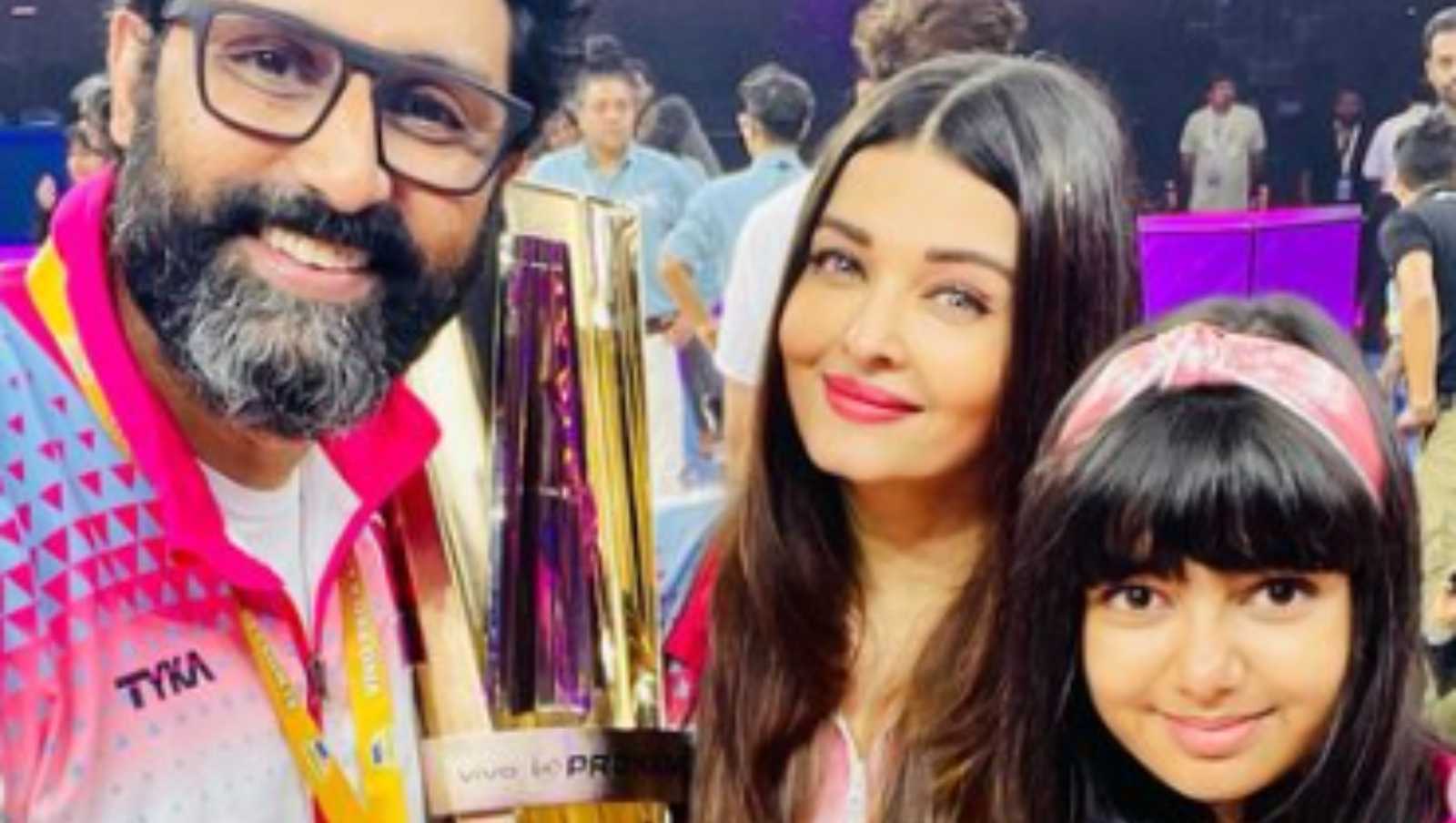 Abhishek, Aishwarya and Aaradhya Bachchan pose with the Pro Kabaddi League trophy after their team wins, share heartfelt posts
