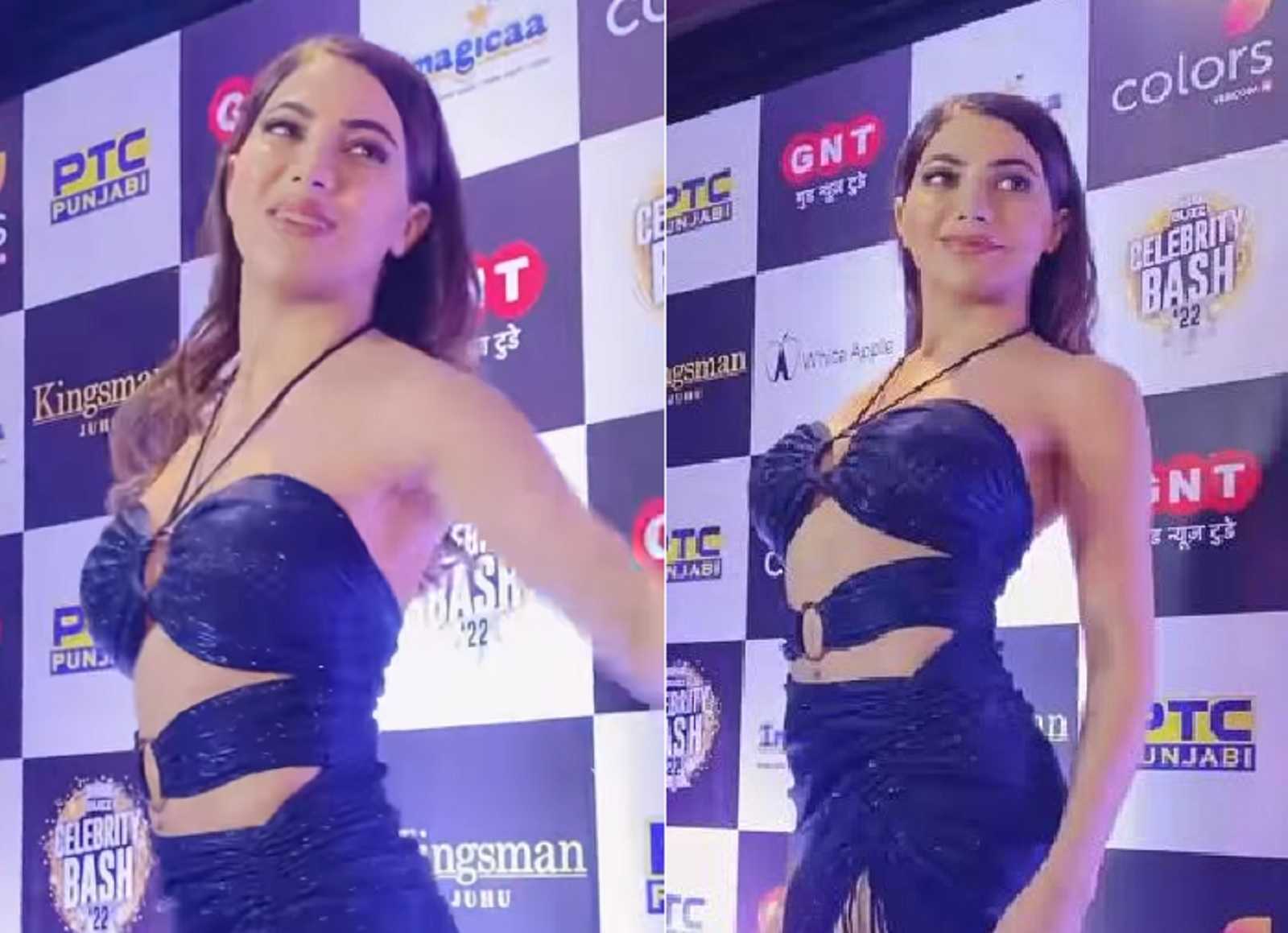 'Itna upar niche': Nikki Tamboli gets annoyed by paparazzi but still poses in a blue cut-out dress