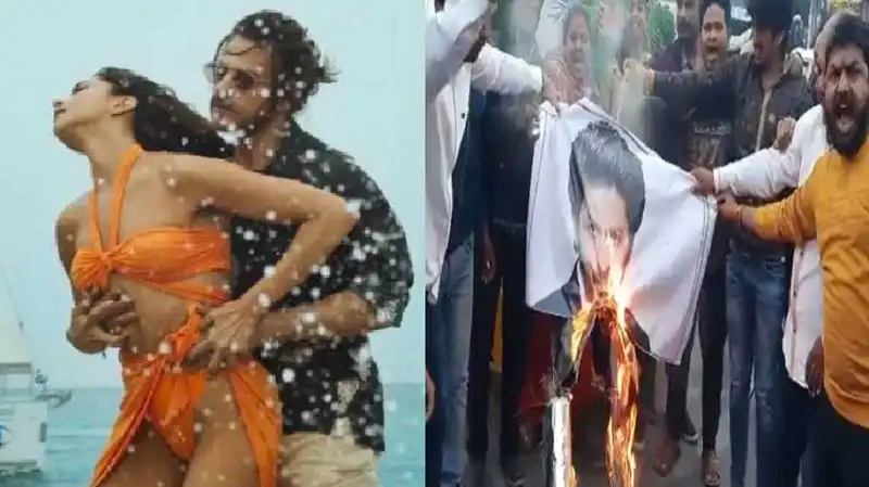 Besharam Rang: Agitated protestors set fire on effigies of Shah Rukh Khan & Deepika Padukone in Indore, demand ban on Pathaan