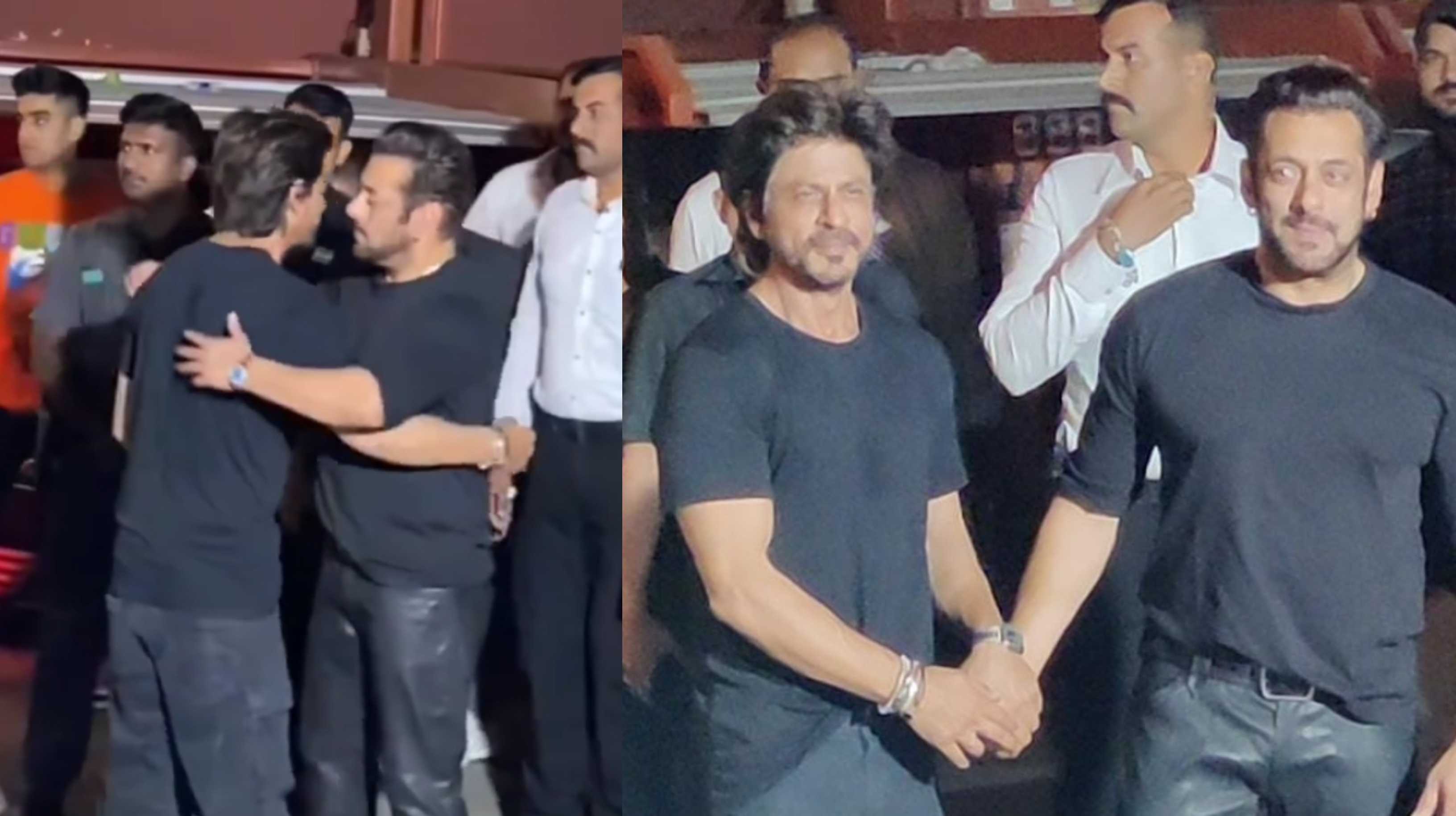 ‘Karan Arjun moment’: Shah Rukh Khan & Salman Khan share warm hugs, walk hand-in-hand at latter’s birthday bash; watch