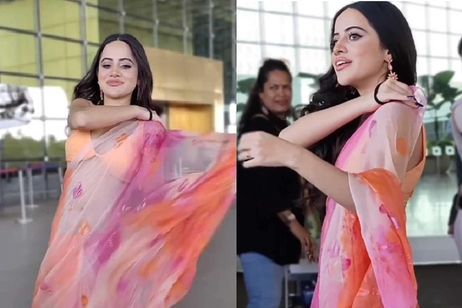 'Ye chamatkaar kaise ho gaya': Urfi Javed leaves netizens in disbelief as she dons a saree at airport