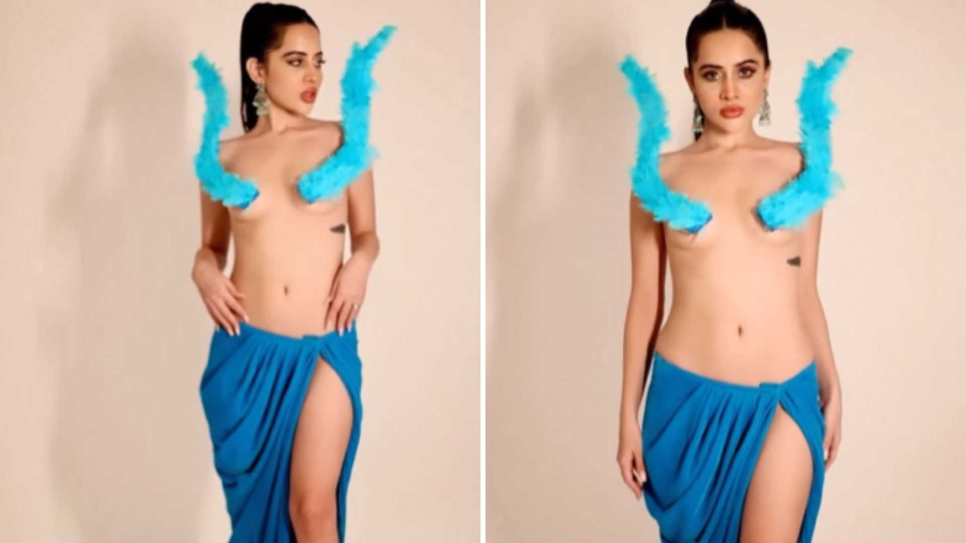 Urfi Javed grabs eyeballs as she covers her modesty with two wings, netizens ask, 'is dress ko kya naam du?'