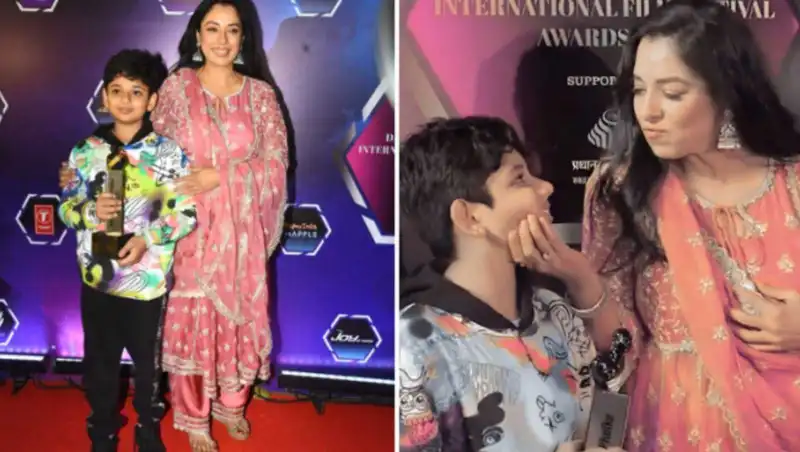 Anupamaa star Rupali Ganguly steals the show at the Dadasaheb Phalke Awards as she receives her trophy in the presence of son Rudransh 