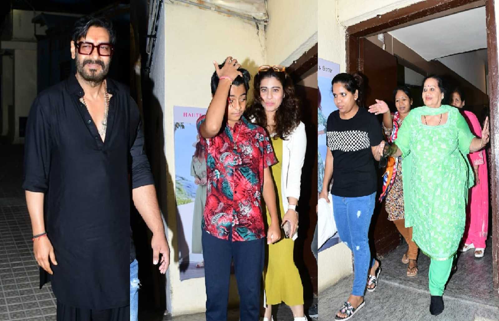 Ajay Devgn makes powerful appearance in black at Bholaa screening; Kajol with son Yug, mother Tanuja arrive to watch the action thriller
