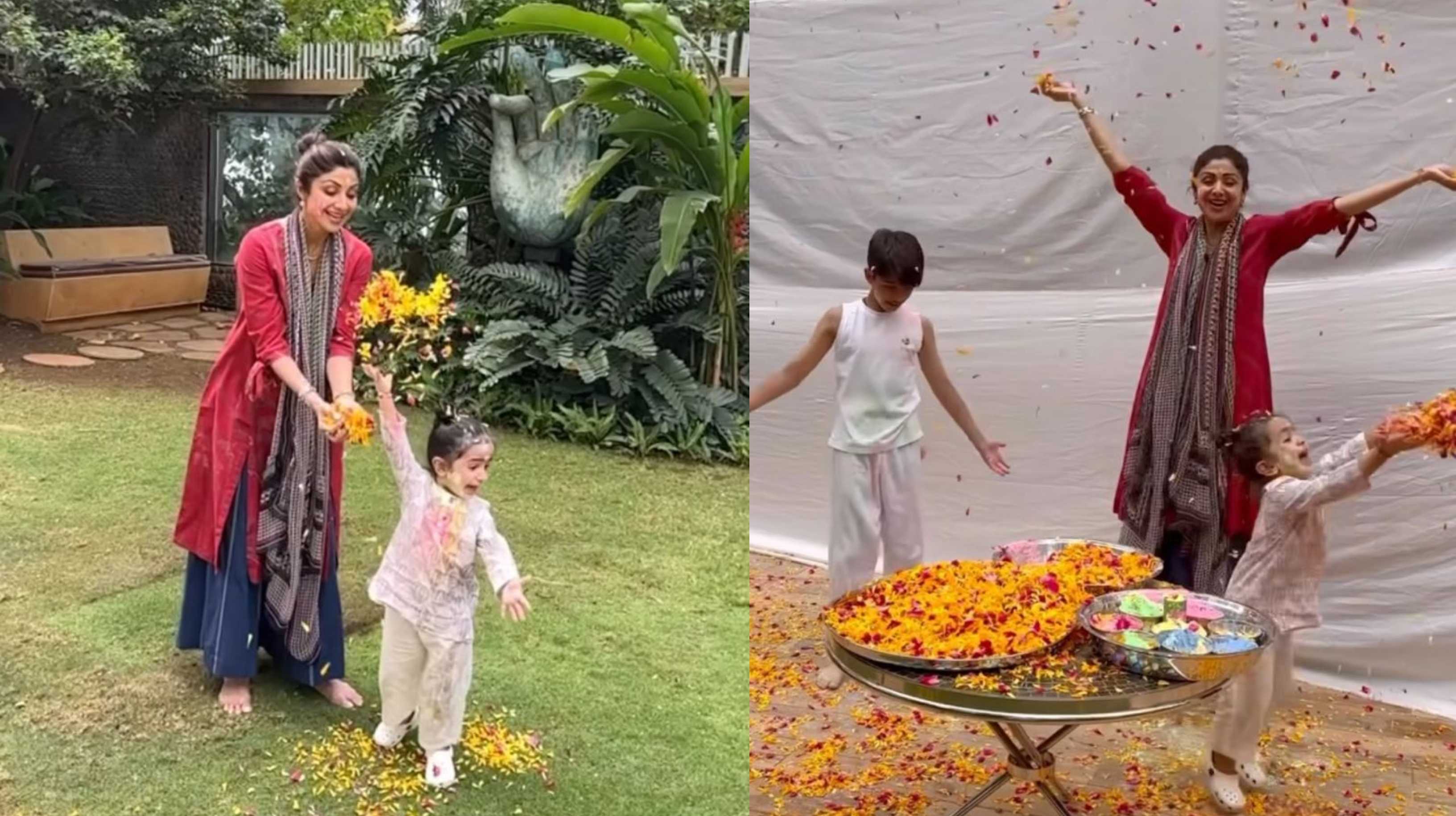 Shilpa Shetty shares a glimpse of her colourful Holi with Samisha and Viaan after Holika Dahan with Raj Kundra; watch