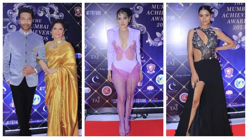 Ankita Lokhande shines in golden saree; Priyanka Chahar Choudhary, Uorfi Javed slay at The Mumbai Achievers Awards