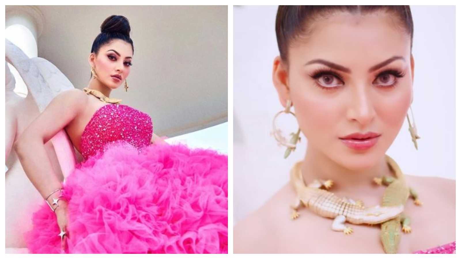 Cannes 2023: Urvashi Rautela styles her pink gown with crocodile necklace, netizens say 'she’s inspired by Urfi'