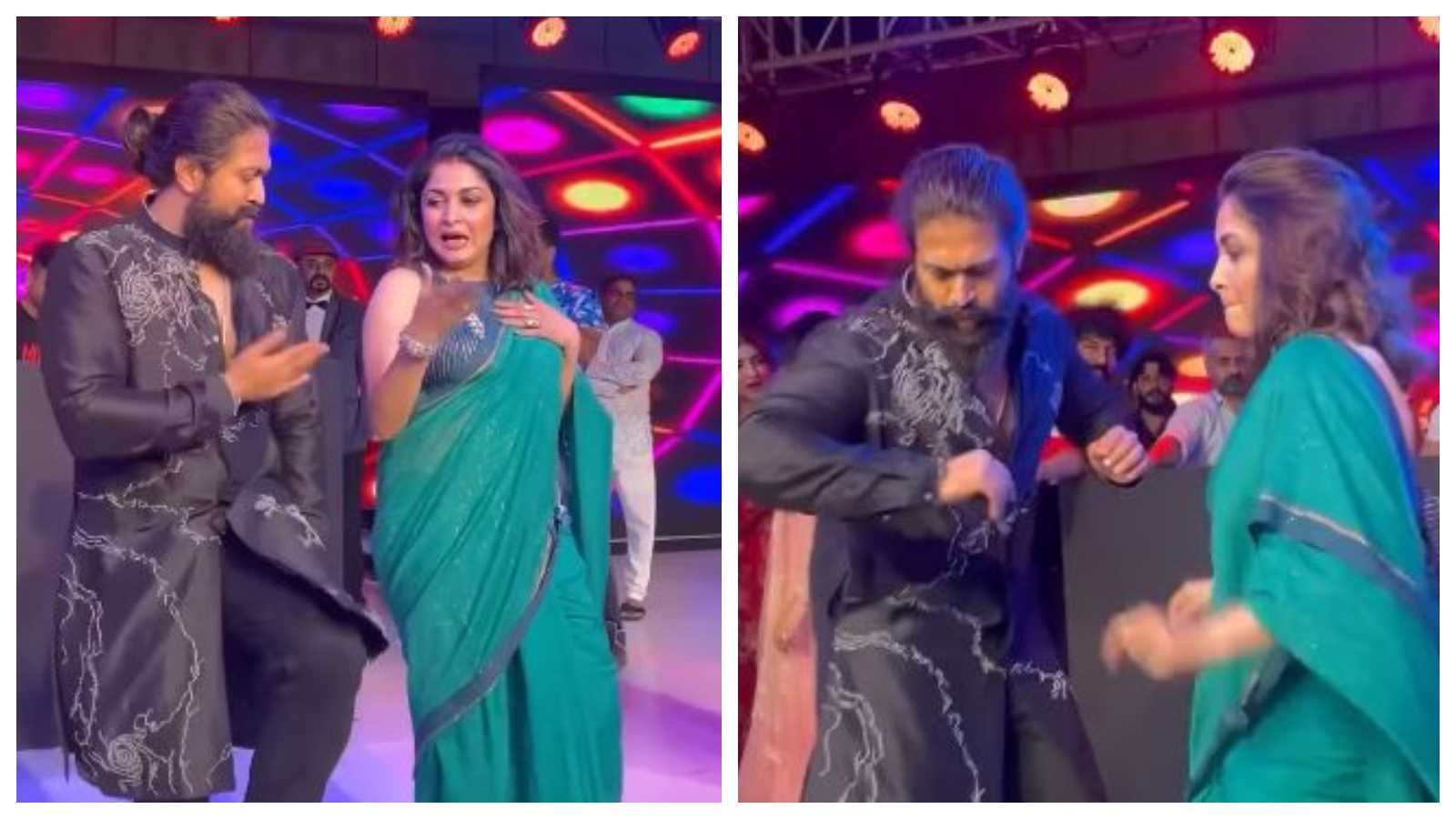 KGF star Yash grooves with Baahubali's Sivagami Devi at Abishek Ambareesh's wedding party