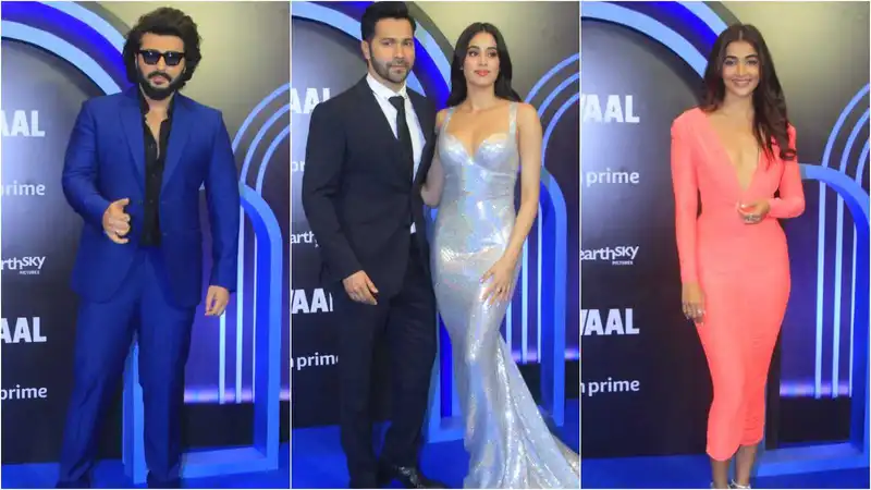 Bawaal screening: Janhvi Kapoor stuns in a holographic gown; Varun Dhawan, Arjun Kapoor, Pooja Hegde and others serve glamour