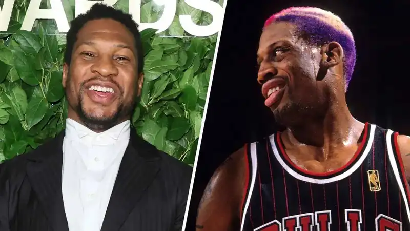 <p>Jonathan Majors and Dennis Rodman (Source: NBC)</p>