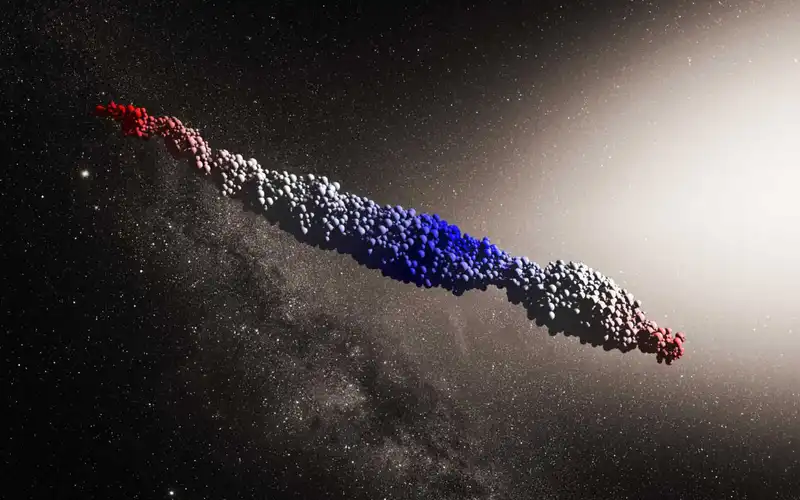 <p>Oumuamua (Source: Sci.news)</p>