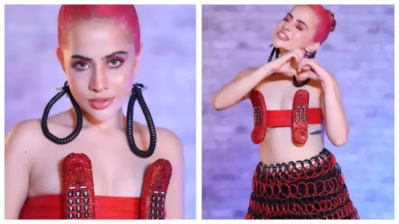 Uorfi Javed almost bares it all for a quirky 'Dil Ka telephone dress' to promote Ayushmann Khurrana's Dream Girl 2