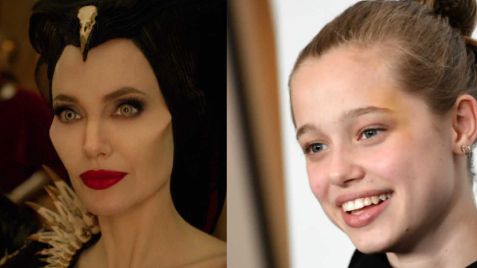 Angeline Jolie in Maleficent and her daughter Shiloh