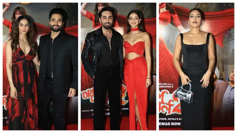 Dream Girl 2 success bash: Ananya poses with Ayushmann in red; Bhumi, Mouni, Rakul and others add glamour