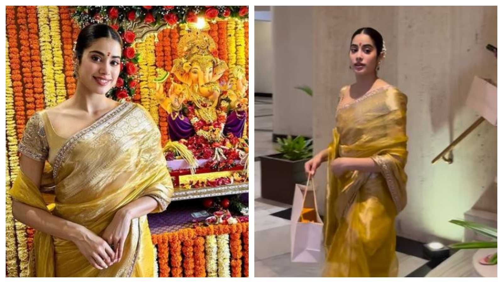 'Looked like Sridevi is walking': Janhvi Kapoor shines in a golden saree at Ganesh Chaturthi celebrations, netizens react