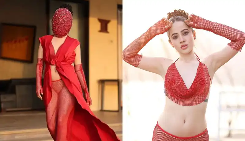 ‘Raj Kundra se lia h’: Uorfi Javed leaves little to imagination in her mesh outfit & bejeweled mask, netizens react