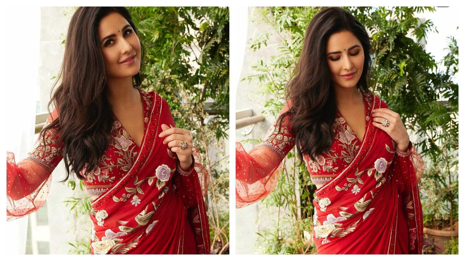 <p>Katrina Kaif glows in red saree radiating elegance</p>
