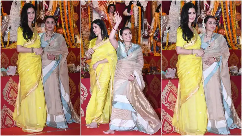 <p>Katrina Kaif and Rani Mukerji at a Durga Puja pandal in Mumbai</p>