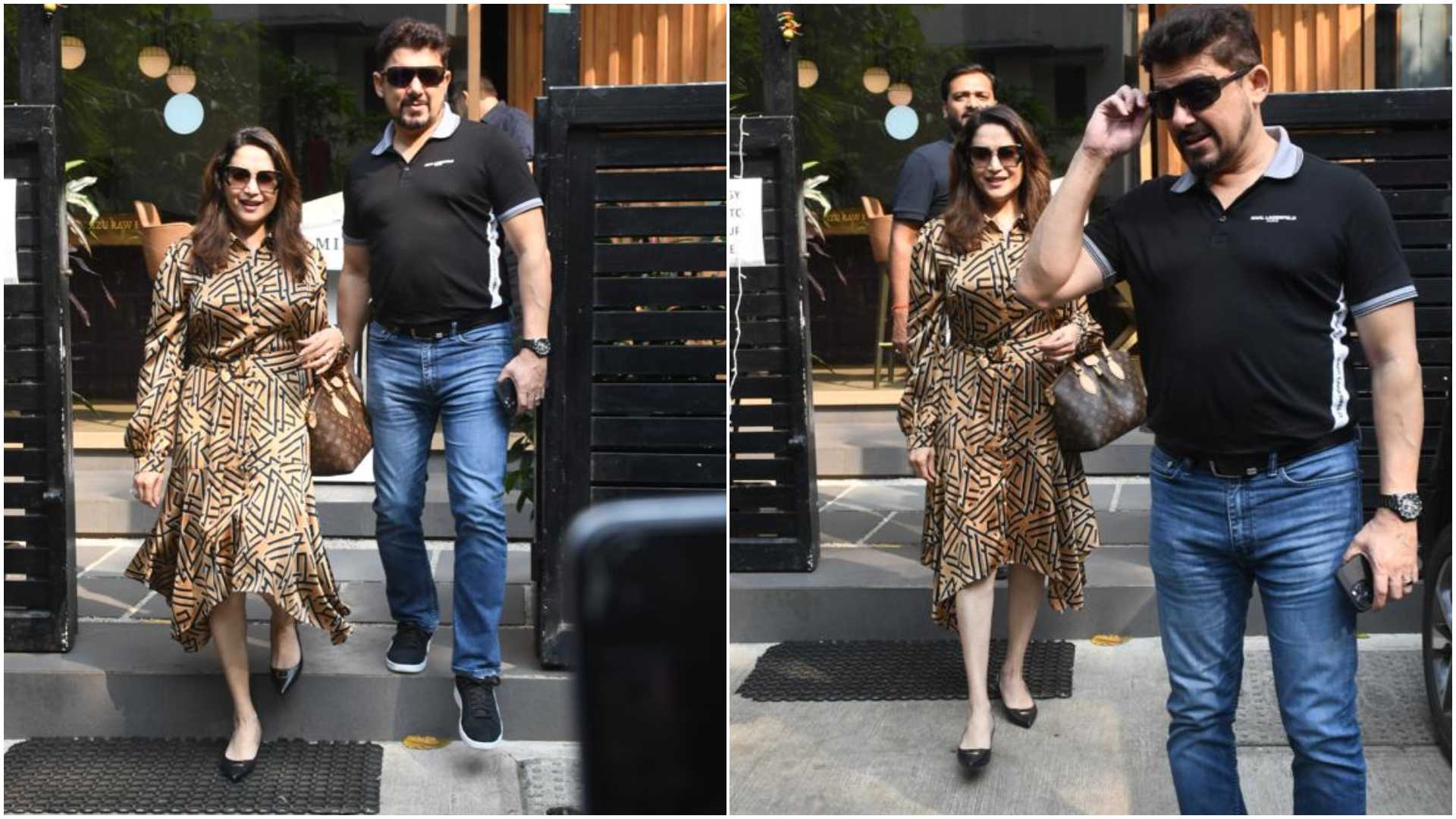 <p>Madhuri Dixit clicked with her husband Dr Nene</p>