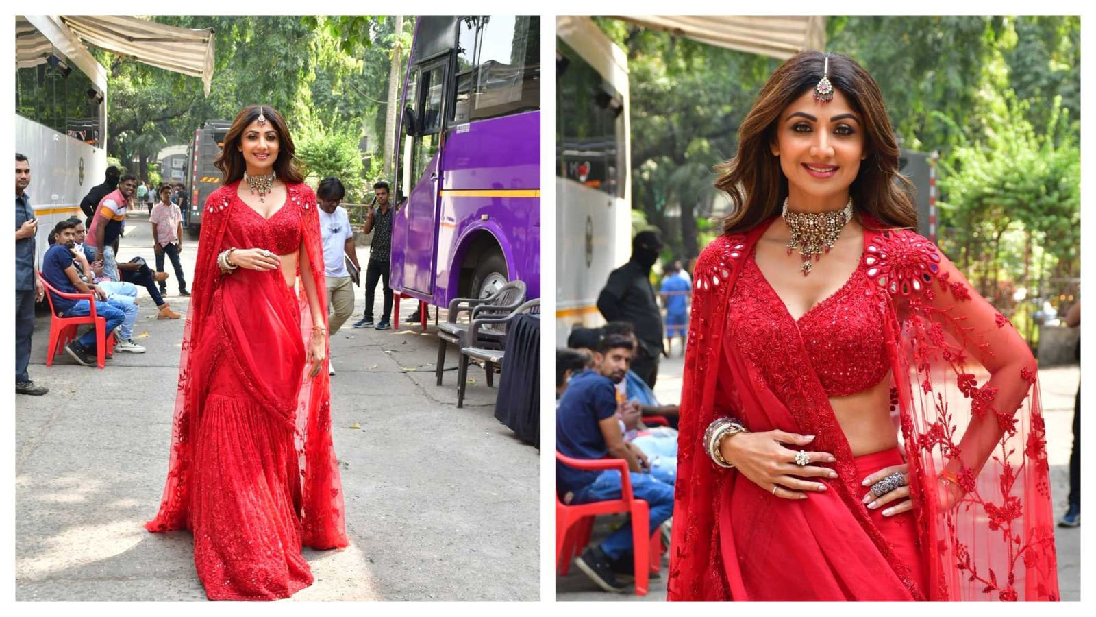 <p>Shilpa Shetty shines in a red saree</p>