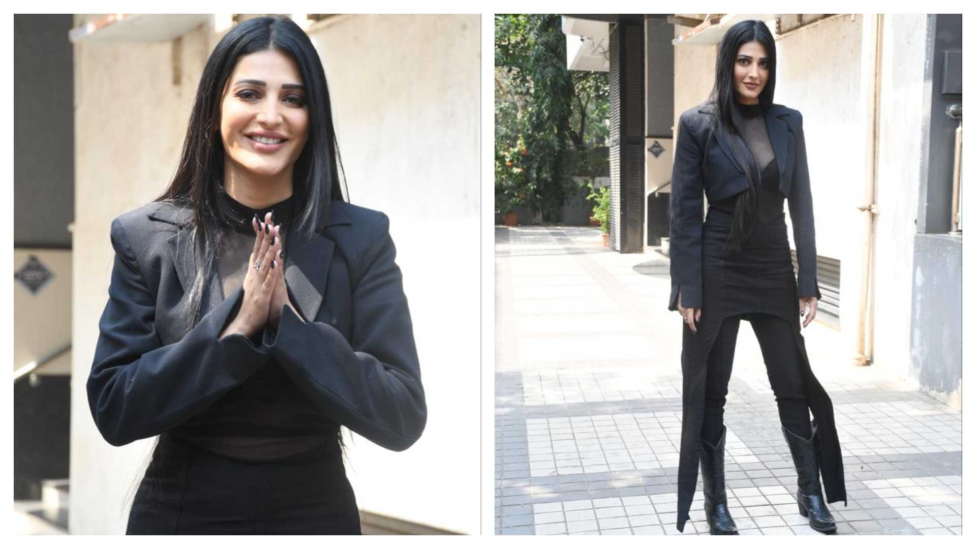 <p>Shruti Haasan spotted in Mumbai during promotions of her latest single</p>
