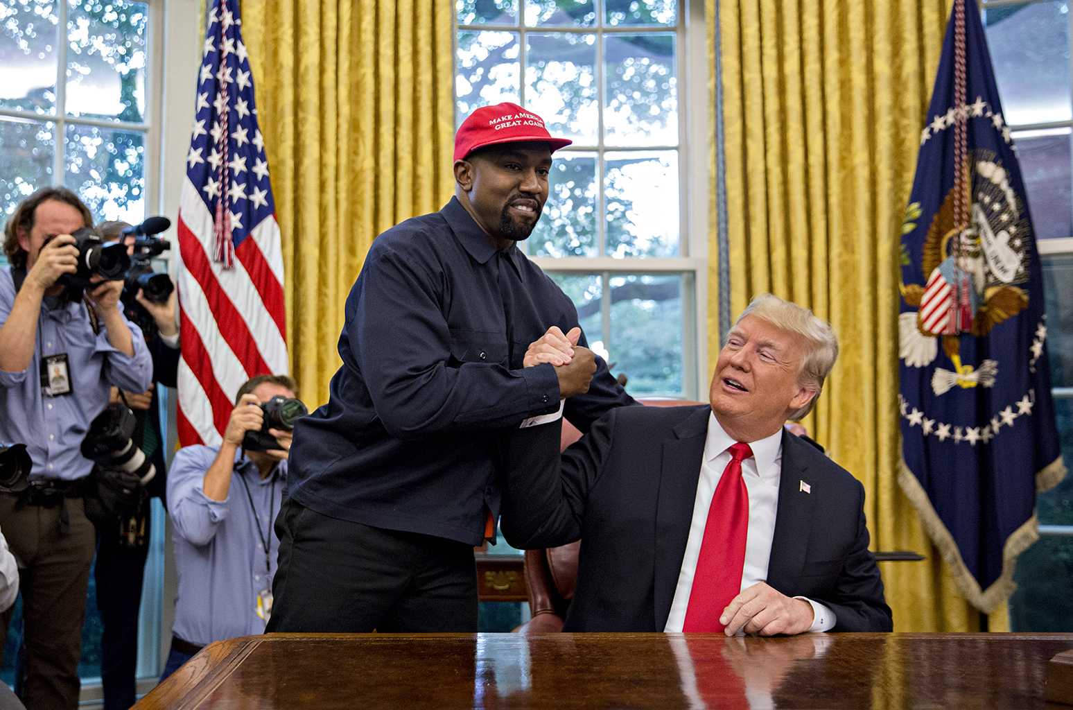 Kanye West with Donald Trump at White House (Source: Billboard)