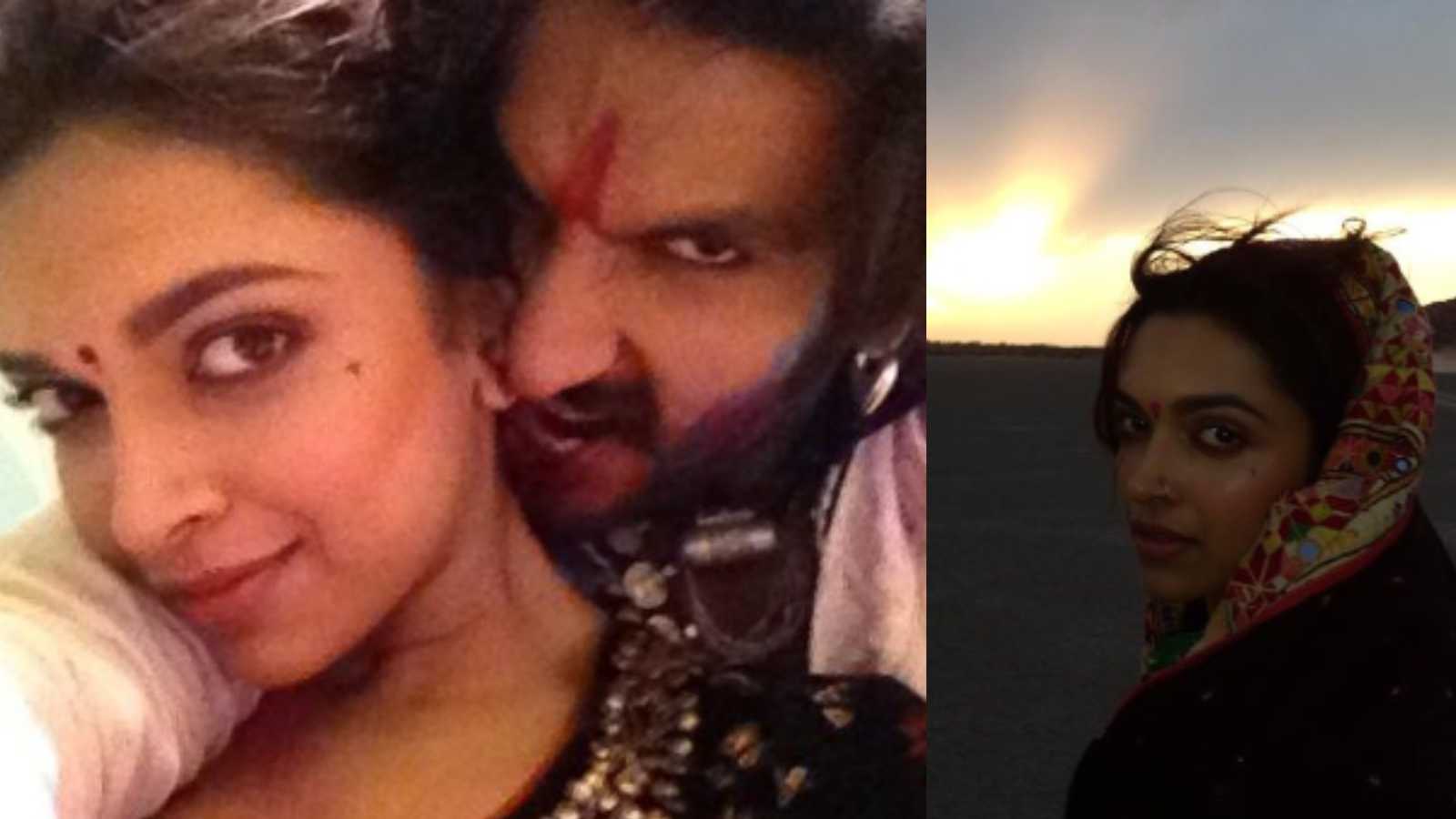 Ranveer Singh and Deepika Padukone on the sets of Ram Leela