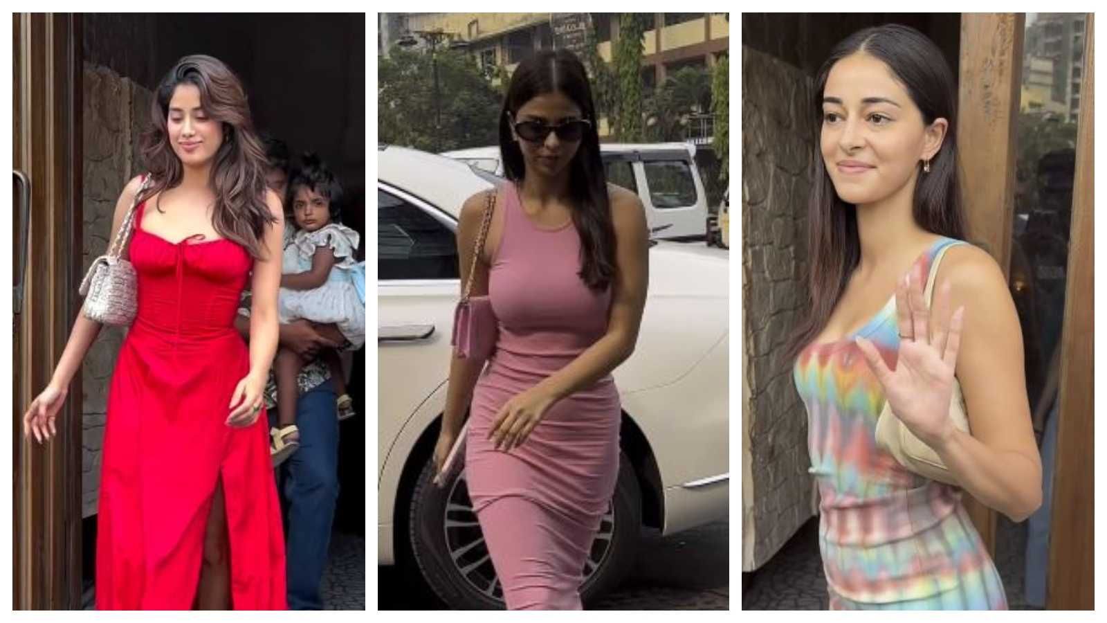 BFFs Suhana and Ananya step out for Sunday lunch; Janhvi stuns in red at an outing with Khushi & rumoured BF Shikhar