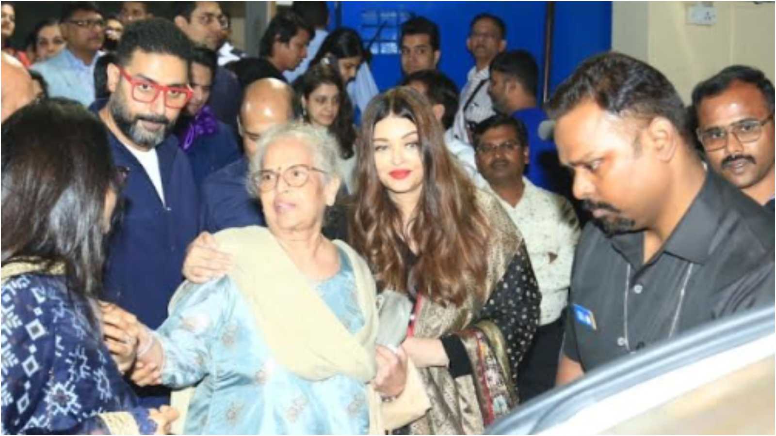 Aishwarya Rai Bachchan with Abhishek Bachchan and her mother Brindya Rai