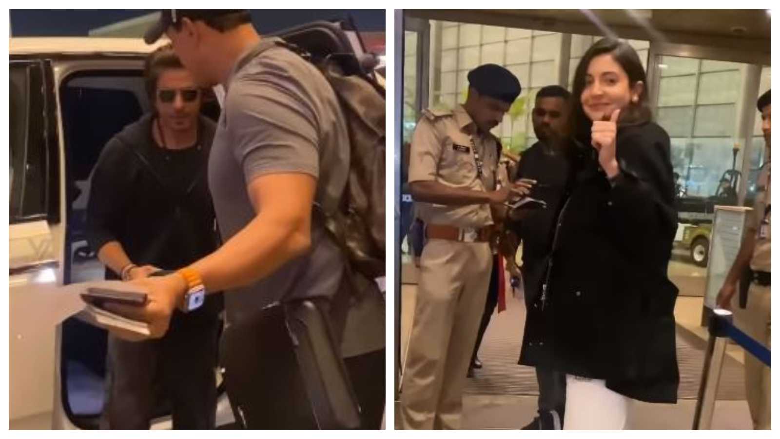 Shah Rukh Khan heads to Dubai for Dunki's grand promotion; Anushka Sharma slays in a black overcoat at airport