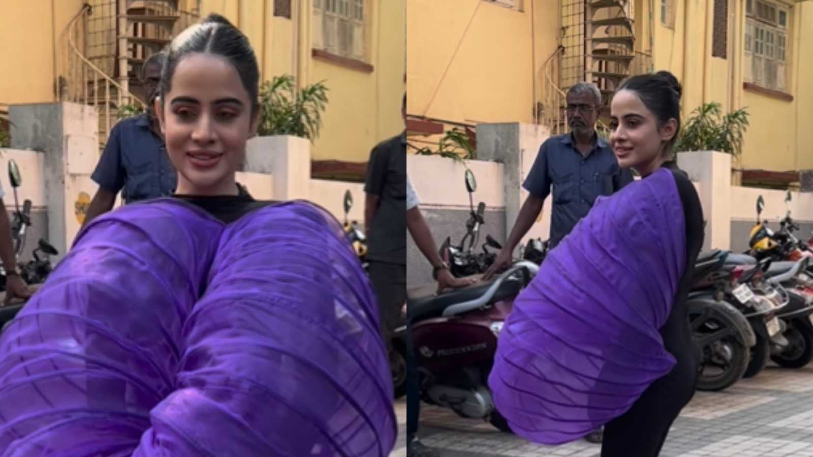 'Moye Moye ho gaya' : Uorfi Javed turns up in a purple tube outfit, netizens react; watch